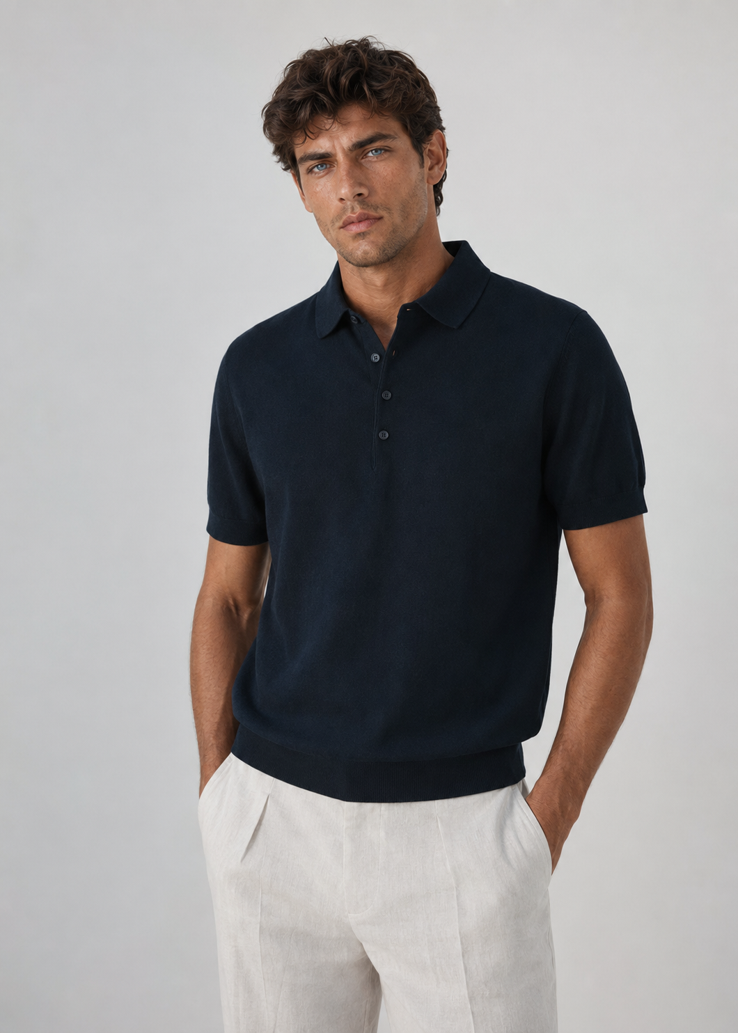 Polo de punto calado confeccionado en 100% algodón de alta calidad.