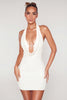 Versailles Deep Plunge Embellished Mini Dress in White