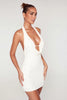 Versailles Deep Plunge Embellished Mini Dress in White